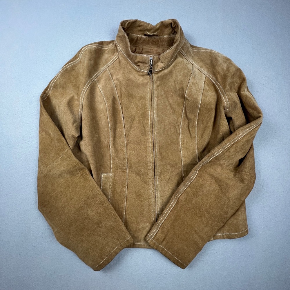 Wilsons Leather Maxima Jacket Womens L Brown Suede Contrast Stitch Moto Western